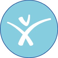 In einem hellblauen Kreis mit dunkelblauem Rand ist ein weißes Logo-Happy-Human zu sehen.